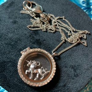 Handmade unicorn floating locket necklace 32”